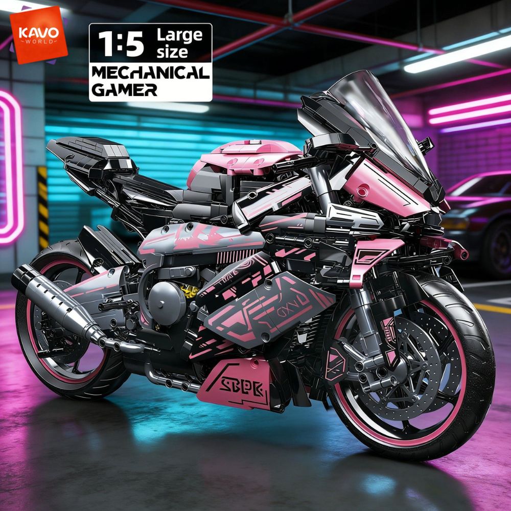 Model Kit Motor Nuclear - KAVOWORLD 2096PCS Pink Motorcycle Building Blocks